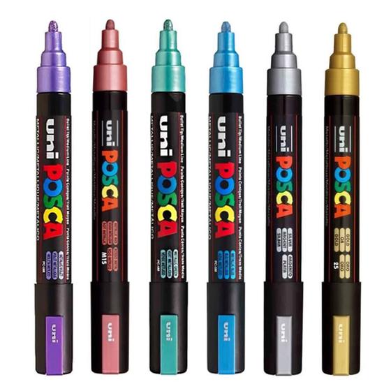 Kit Posca Pc M Cores Metalicas Tra O Mm Uniball Uni Ball