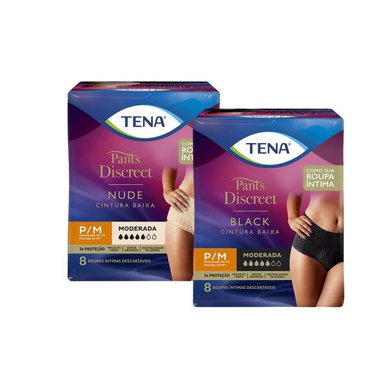 Kit 8 Calcinha Descartável Black 8 Nude Tena Pants Discreet P M