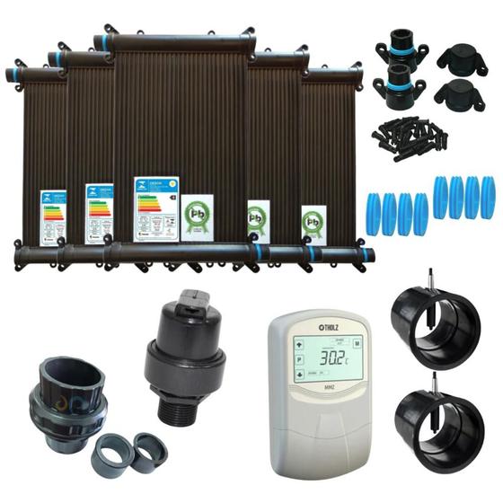 Kit Aquecedor Solar Piscina 24placas 3MT Controlador Valvuls TS SOLAR