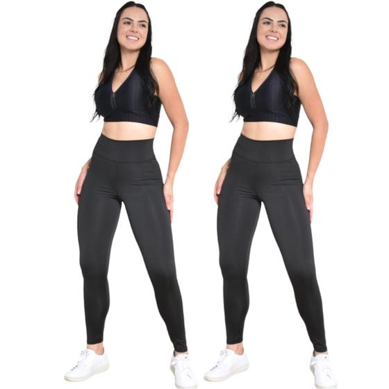 Kit C 2 Calças Legging Suplex Liso Leg Feminina academia preto a