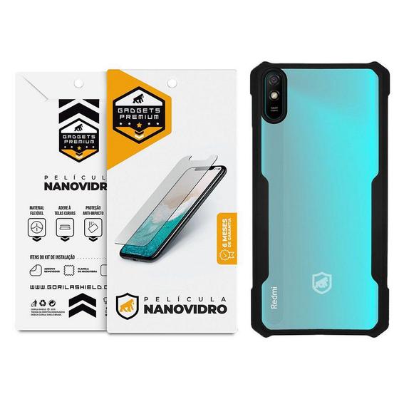 Kit Capa Dual Shock x e Pelicula Nano Vidro compatível Xiaomi Redmi