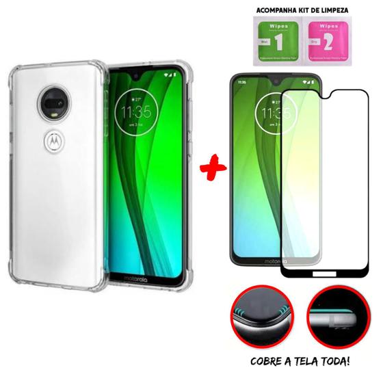 Kit Capinha Transparente Anti Impacto Para Moto G7 Película 3D de