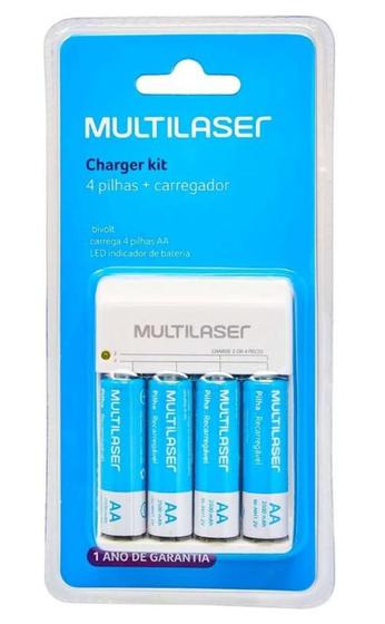 Kit Carregador De Pilhas Multilaser Pilhas Aa Recarreg Veis