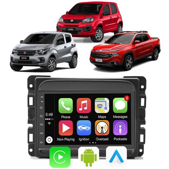 Kit Central Multimidia Android Auto Carplay Fiat Mobi Uno Toro 7 Voz