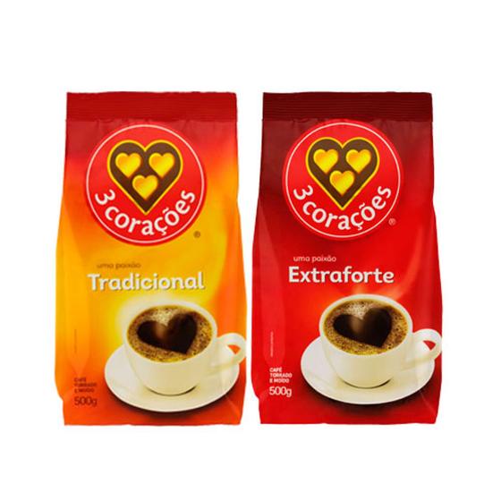 kit 2 Café 3 Corações Extra Forte 500g e Café 3 Corações