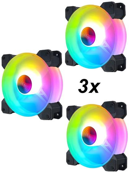 KIT 3 Cooler Fan Led Rgb Pc Gabinete Cpu Gamer 3 4 Pinos Molex