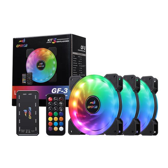 Kit Gamer 3 Fans Cooler RGB 120mm Controladora Controle Remoto