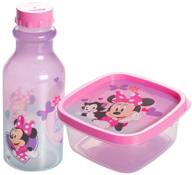 Kit Minnie Lancheira Infantil Escola Garrafa Pote Disney Plasútil