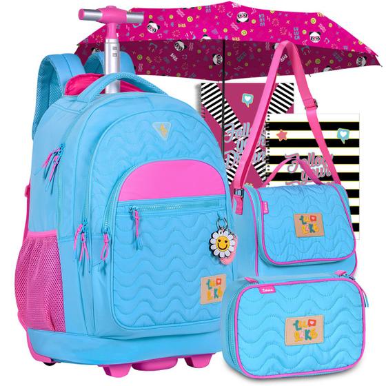 Kit Mochila Escolar Luluca Infantil Feminina De Carrinho Lancheira E