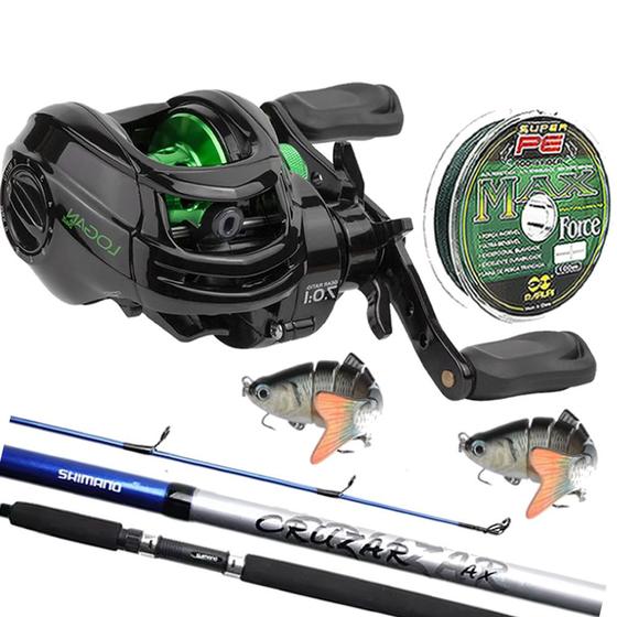 Kit Pesca Carretilha Perfil Baixo Vara Cruzar Shimano E Lambari