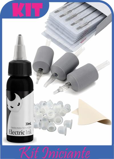 Kit Tatuagem Iniciante Bico Agulha Tinta Pele Artificial Electric Ink