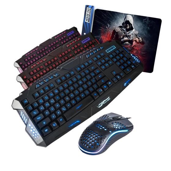 Kit Teclado Mouse E Mousepad Chroma Rgb Iluminado Gamer Pc Fio Usb