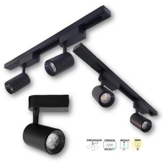 Kit Trilho Eletrificado De M Spots Led Preto Luz Quente W K