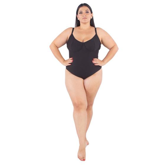 Mai Body Plus Size Canelado Recort E Al As Finas Regul Veis Preto