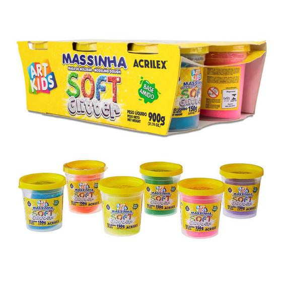 Massinha De Modelar Soft Glitter Potes Acrilex Massinha