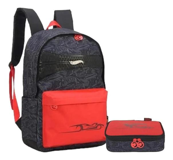 Mochila Escolar Juvenil Masculina Hot Wheels Costas G Estojo Luxcel Mochila Infantil