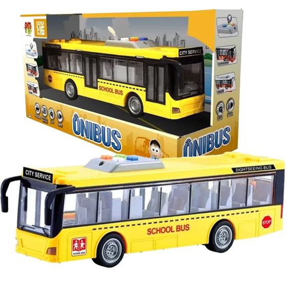 Ônibus Miniatura Realista Luz E Som De Fricção Amarelo DM TOYS