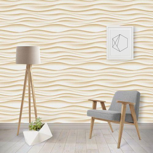 Papel De Parede Adesivo Textura 3d Efeitos Ondas Bege 3m Decor Nation