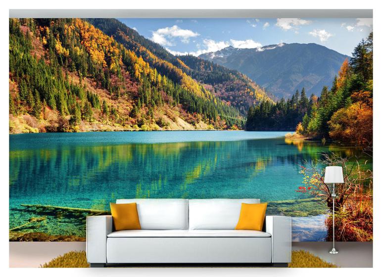 Papel De Parede Lago Água Cristalina Céu 3D Nlk131 Você Decora