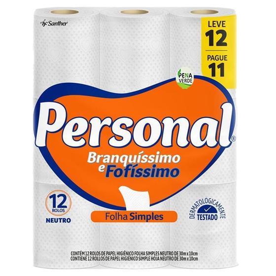 Papel Higiênico Personal Folha Simples 12 Rolos X 30 Metros Papel