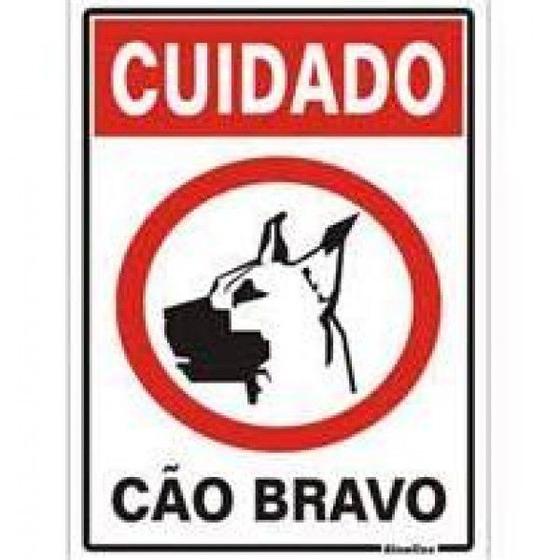 Placa Cuidado Cão Bravo 20x30cm LOOK Placa de Sinalização de