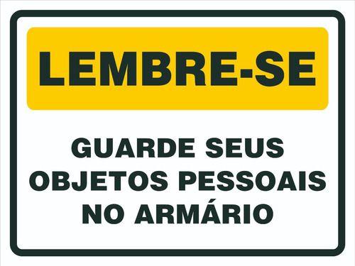 Placa De Sinalização Guarde Seus Objetos Pessoais No Armário Afonso