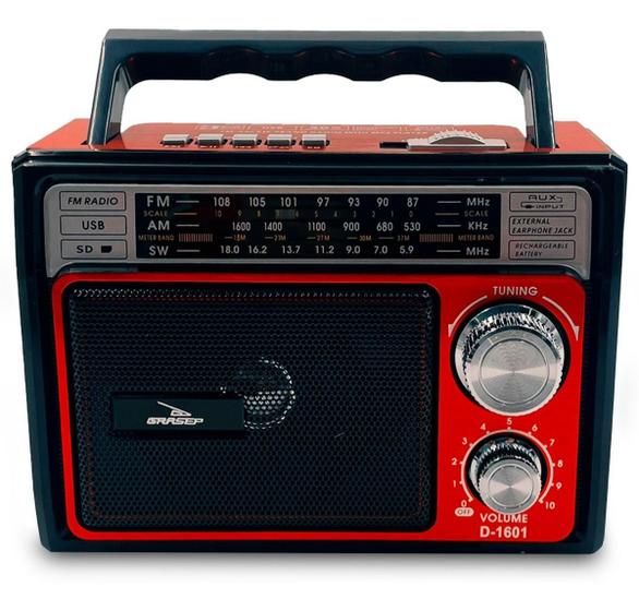 Rádio A Pilha E Tomada Fm Am Usb Sd Retro Radinho Portátil GRASEP