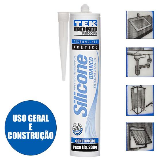 Silicone Acético Branco 280g Tekbond Bisnaga Adesivo Uso Geral e