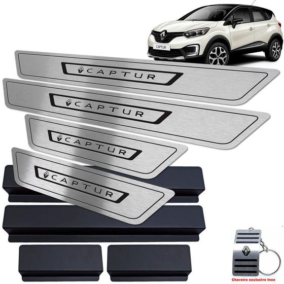 Soleira Em Aço Inox Captur 2017 2020 Preto Baixo Relevo JR PARTS