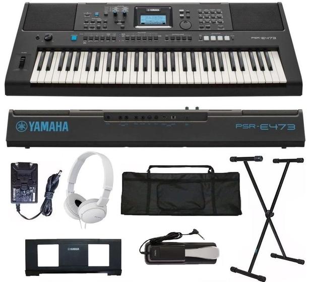 Teclado Arranjador Yamaha PSR E473 Capa Suporte X Pedal Sustain