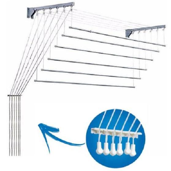 Varal De Teto Ou Parede 6 Varetas Individuais Aluminio 120cm Secalux