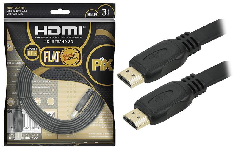 Cabo Hdmi Flat 2 0 Pix 19 Pinos 4k Ultrahd 3d Hdr 3 Metros Cabo HDMI