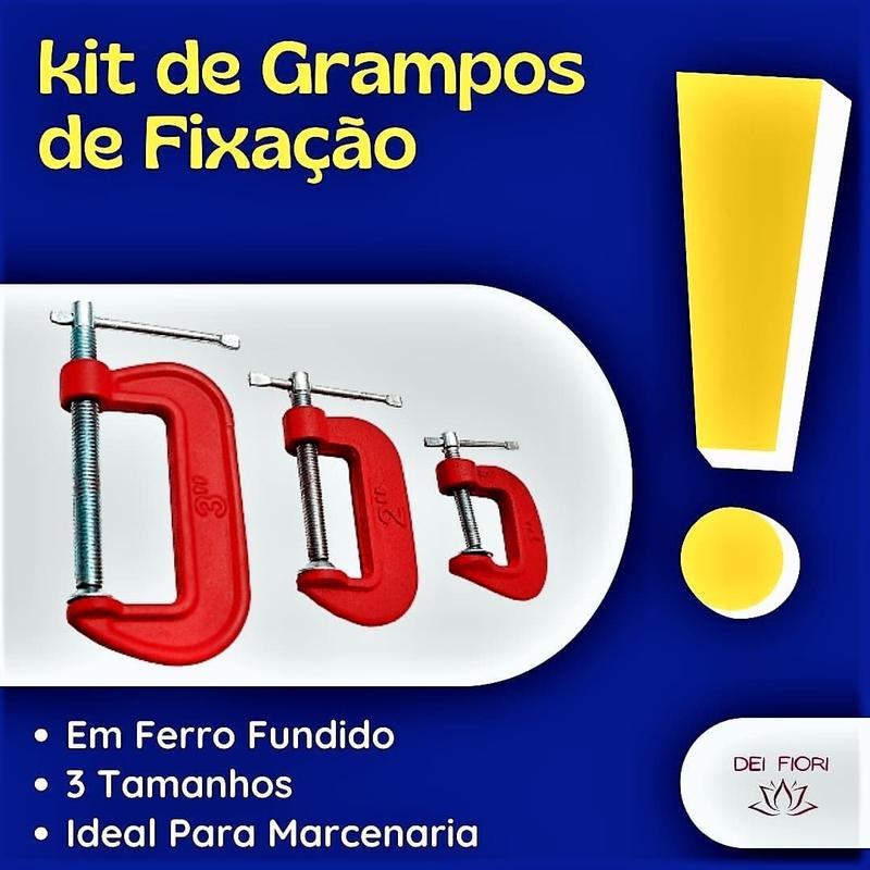 Grampo Sargento Tipo C Kit 3 Peças 1 2 E 3 Pol Marceneiro HM