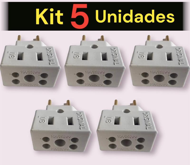 Kit 5 Adaptador Premium Tomada Benjamin Plug Padrão Novo e Antigo 10A e