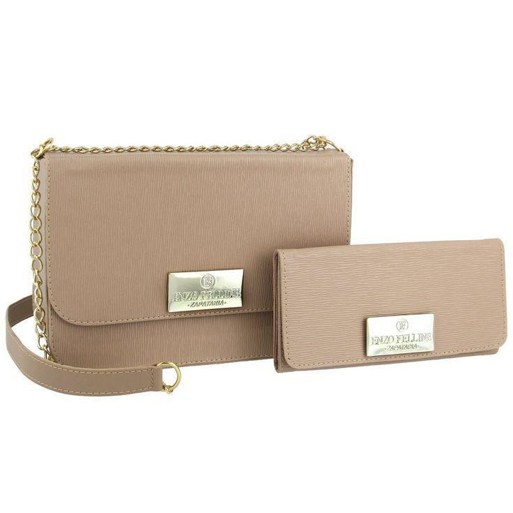 Kit Bolsa Feminina Moderna Tiracolo Carteira Nude Nobre Enzo Felline Zapataria Kit
