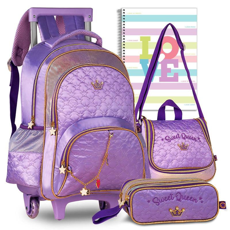 Kit Mochila Estojo Lancheira Infantil Sweet Queen Feminina Escolar