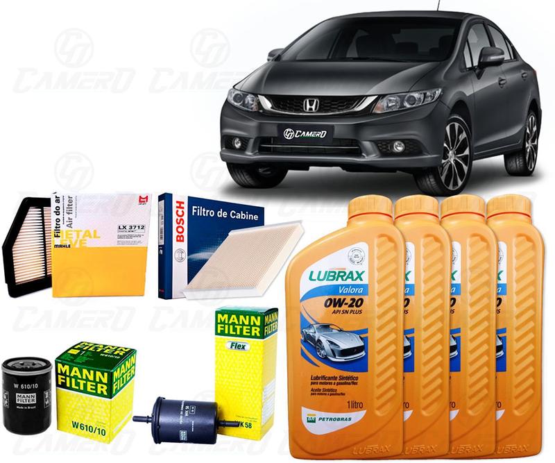 Kit Troca De Óleo 0w20 e Filtros Honda Civic 2 0 2015 2016 BOSCH