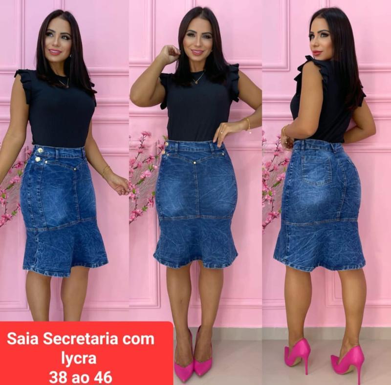 Saia Jeans Secretaria Moda Evang Lica Lycra E Modelo