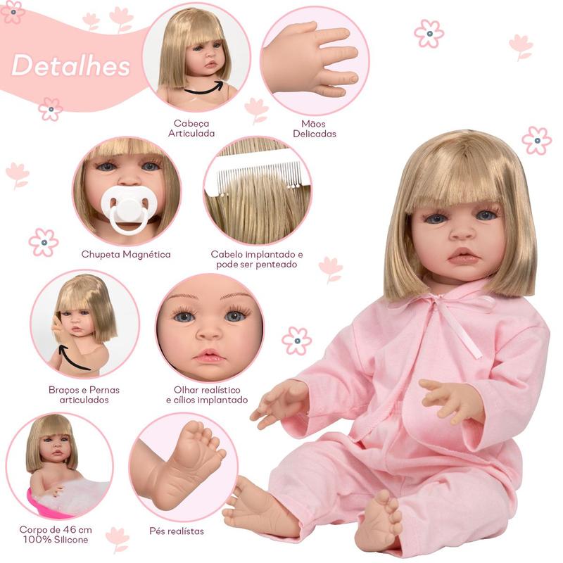 Boneca Bebe Reborn Silicone Girafinha Girafa Loira Menina - Chic