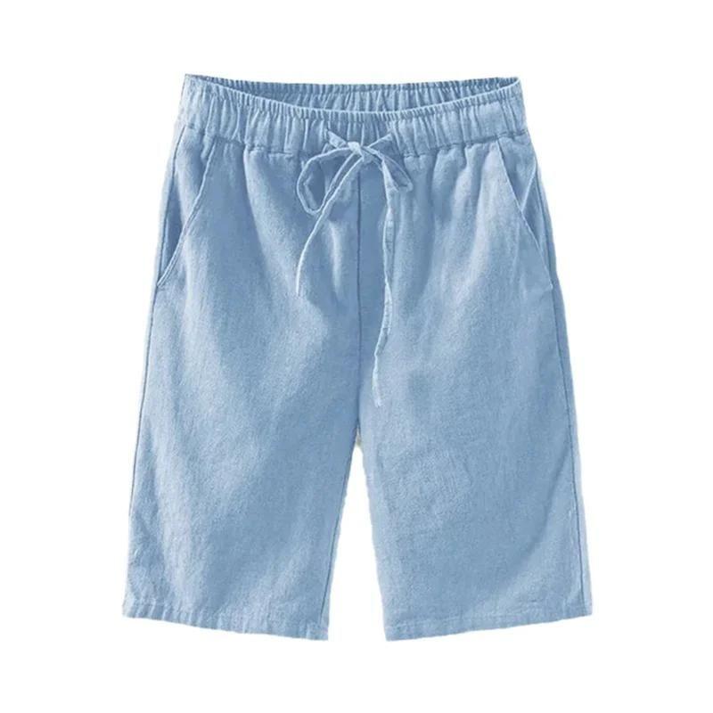 Bermuda Casual De Algodão E Linho Para Homens, Respirável ...