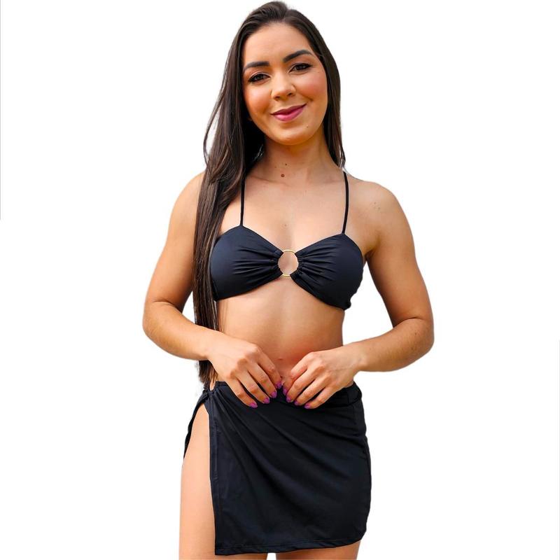 Saia De Biquíni Cintura Alta Com Bolso - Controle De Barriga E Proteção Solar