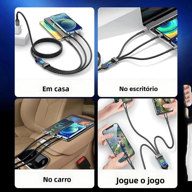 Cabo De Carregamento Super Rápido 100W 3 Em 1 Com Lâmpada Piloto Transparente Para Samsung Huawei - chtun - Cabo para Celular - Magazine Luiza