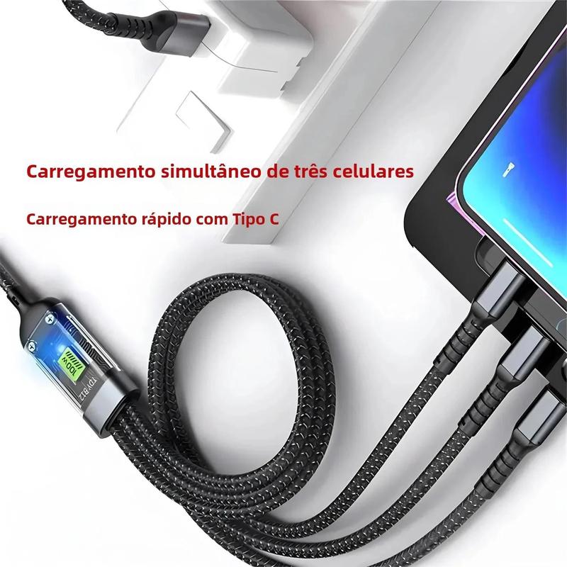 Cabo De Carregamento Super Rápido 100W 3 Em 1 Com Lâmpada Piloto Transparente Para Samsung Huawei - chtun - Cabo para Celular - Magazine Luiza