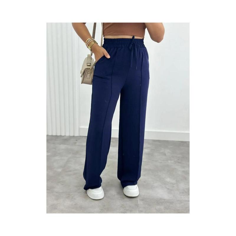 Calça Feminina Pantalona Duna Wide Leg Com Elástico E Bolso Tam