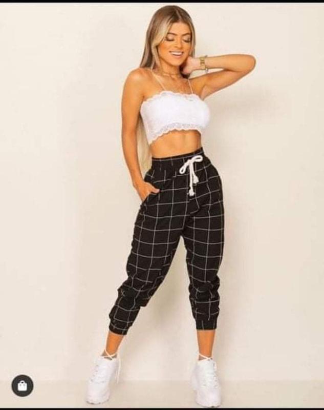 Calça Jogger Bengaline Feminina Xadrez Elastico Calça Feminina