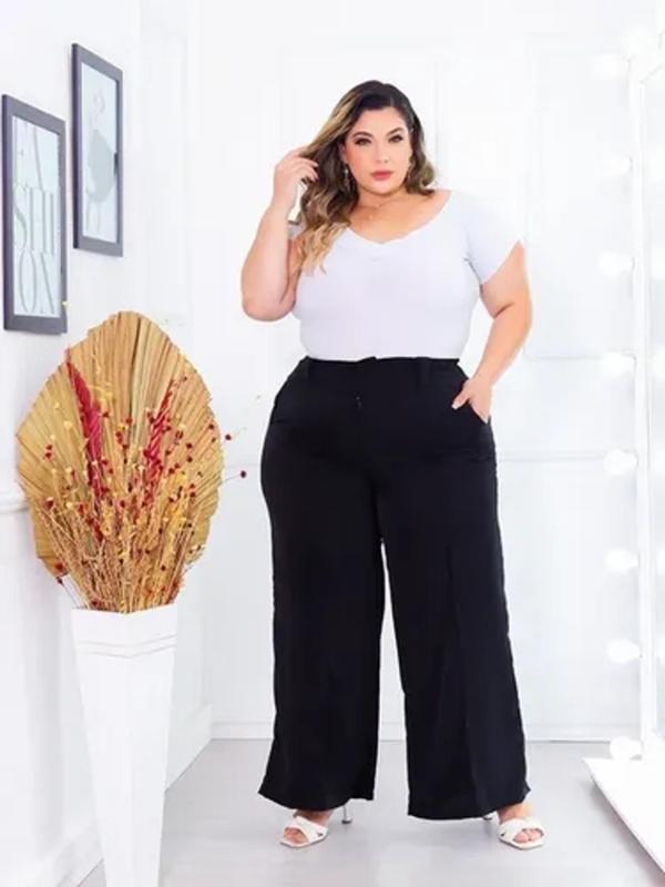 Calça Pantalona Feminina Plus Size Cintura Alta Social Calça