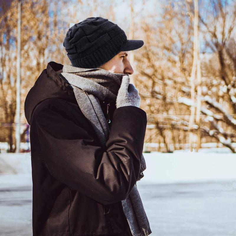 Gorro De Inverno Com Forro De Lã - Malha Grossa E Ajustável