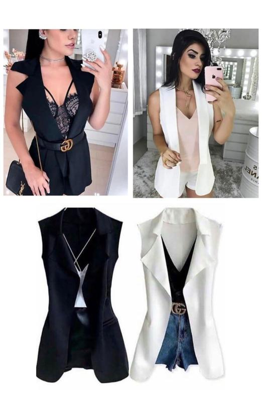 Colete Maxi Neoprene Feminino Longa Aberto Alfaiataria Moda