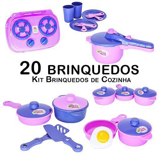 Kit Cozinha Infantil Jogo de Panela Fogão Comida Prato 23pç