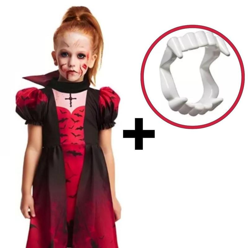 Fantasia Infantil Vampira Luxo Vestido Longo Festa Halloween